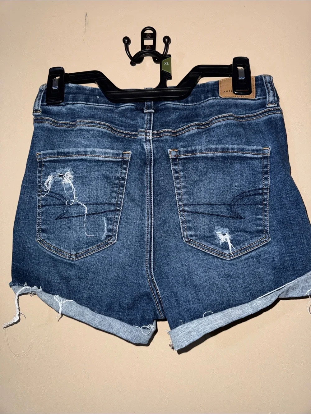 American Eagle Outfitters Distressed Dark Blue Denim Cutoff Shorts - Picture 7 of 9